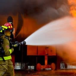 Fire fighters battling a blaze